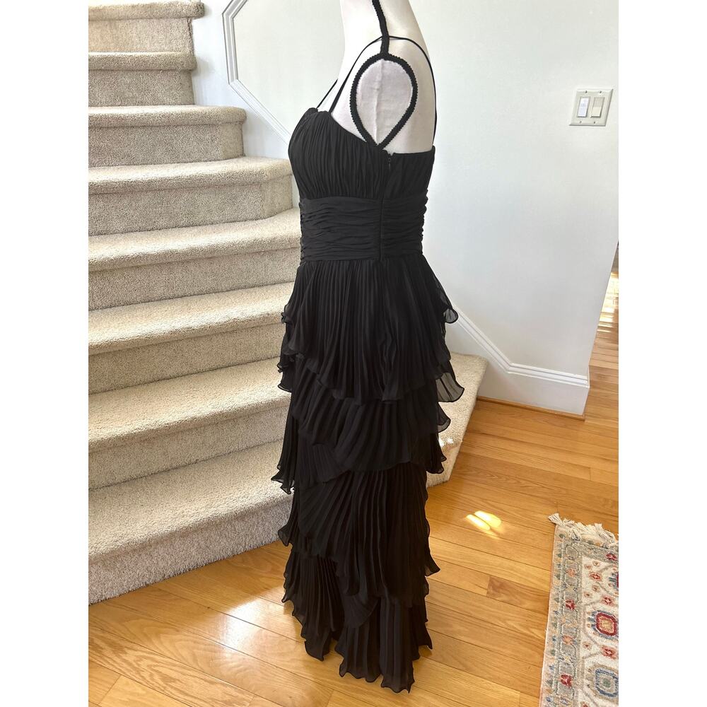 Dalia MacPhee Black Sweetheart Ruched Tiered Ruffle Sleeveless Maxi Gown - Picture 2 of 7